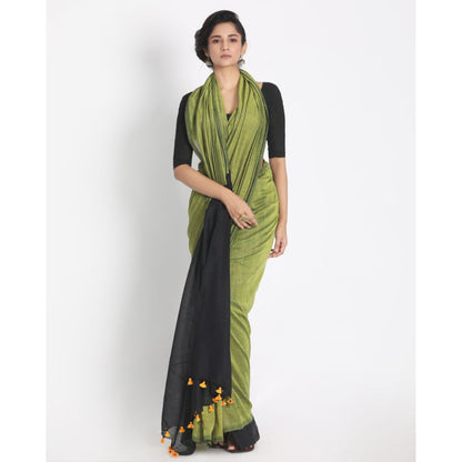 Women's Handspun Cotton Olive Handloom Saree
