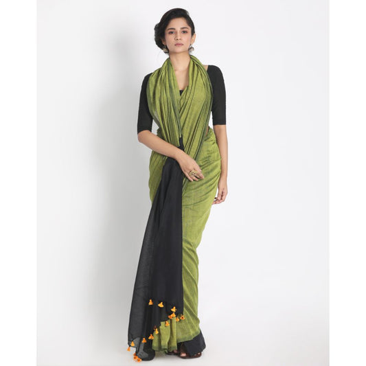 Women's Handspun Cotton Olive Handloom Saree