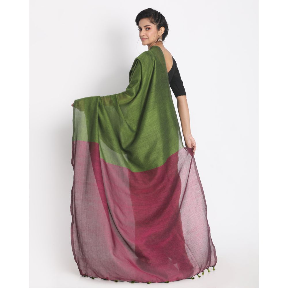 Women's Handspun Cotton Lime Handloom Saree