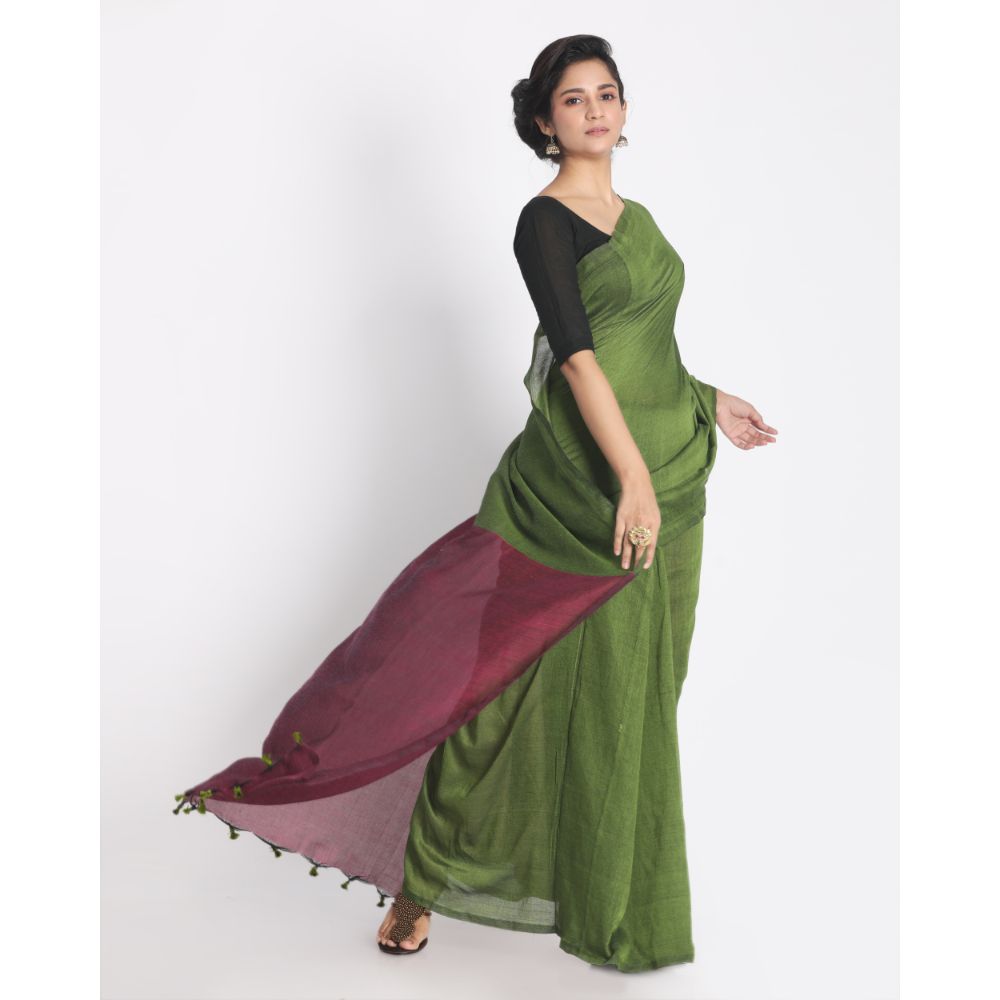 Women's Handspun Cotton Lime Handloom Saree