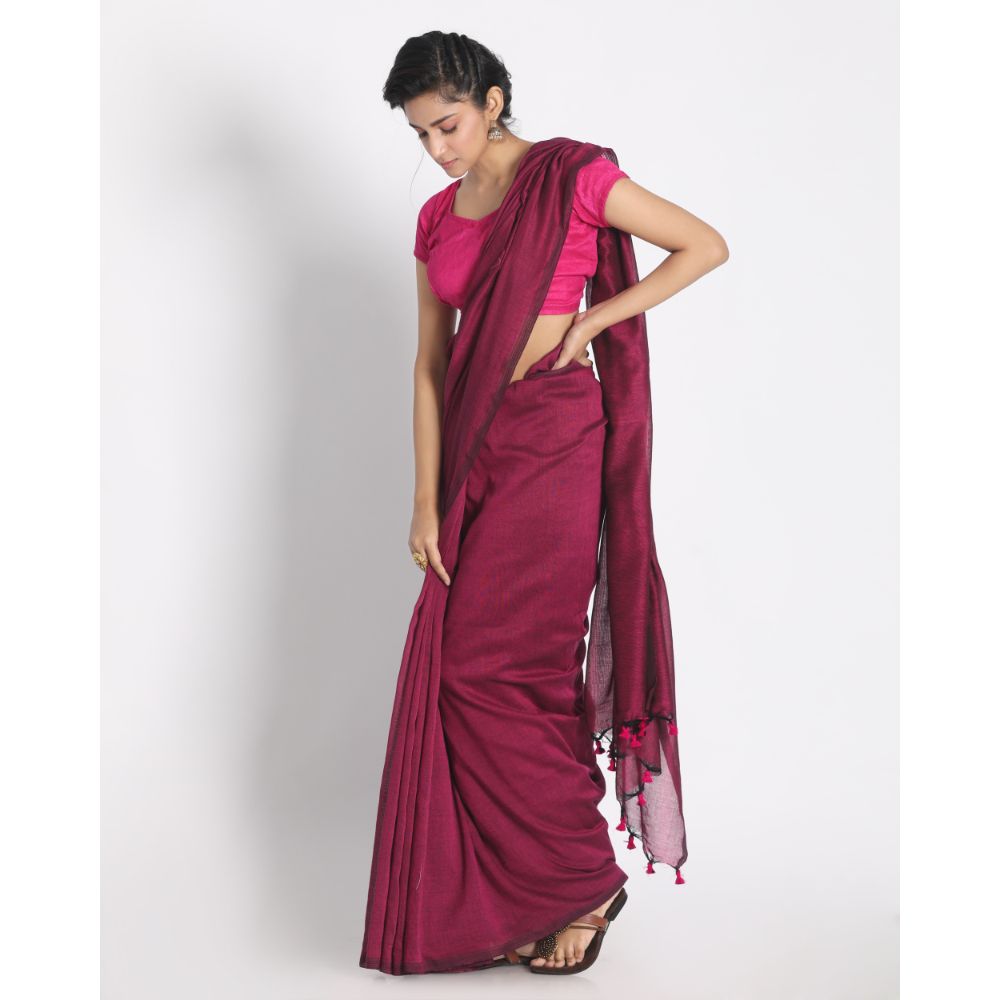 Women's Handspun Cotton Pink Handloom Saree
