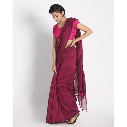 Women's Handspun Cotton Pink Handloom Saree