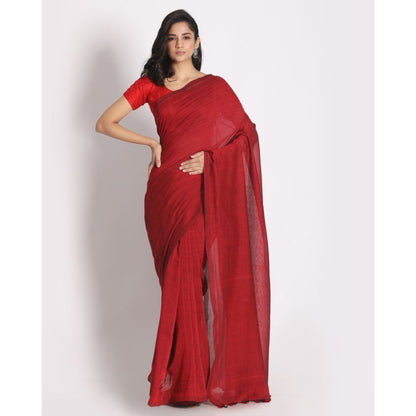 Women's Handspun Cotton Red Handloom Saree