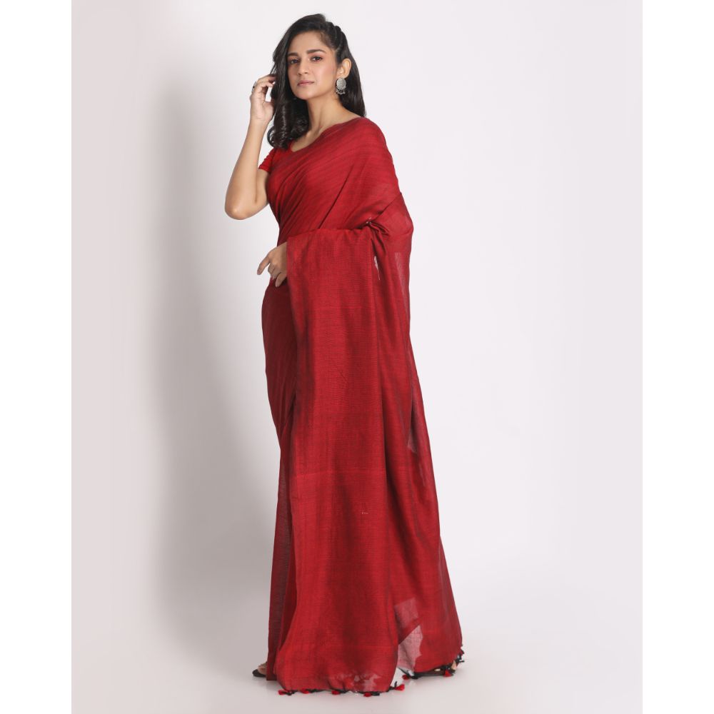 Women's Handspun Cotton Red Handloom Saree