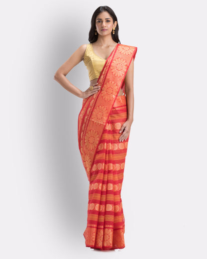 Women's Cotton Maroon Handloom Tant Saree