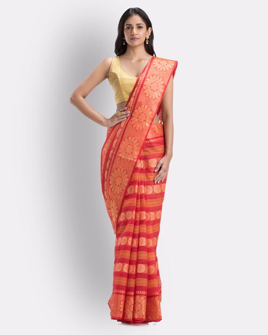 Women's Cotton Maroon Handloom Tant Saree