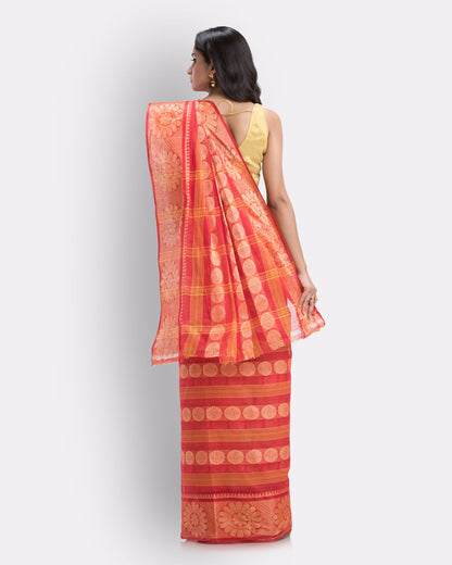 Women's Cotton Maroon Handloom Tant Saree
