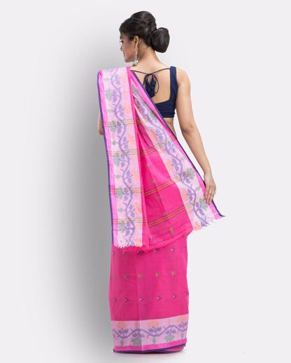 Women's Cotton Pink Handloom Tant Saree