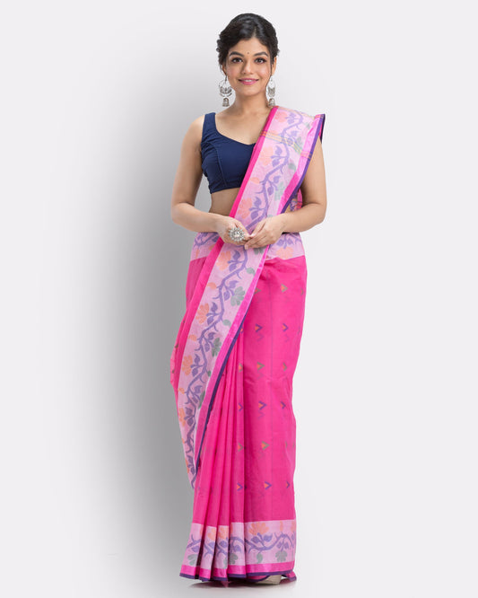 Women's Cotton Pink Handloom Tant Saree