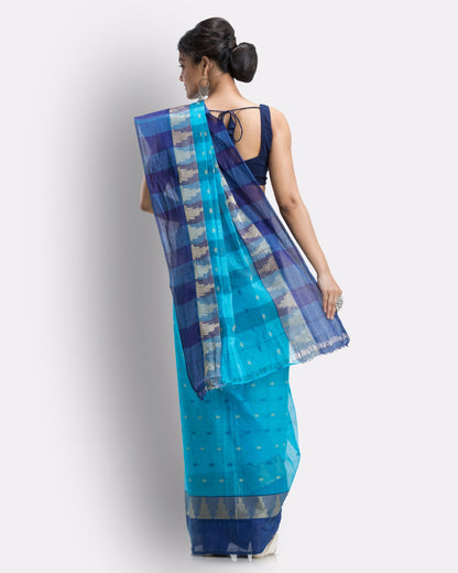 Women's Cotton Sky Blue Handloom Tant Saree