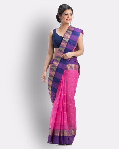 Women's Cotton Pink Handloom Tant Saree