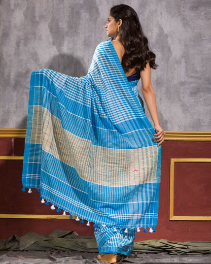Women's Blue Handloom Cotton Gamchha Saree
