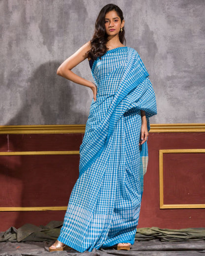 Women's Blue Handloom Cotton Gamchha Saree