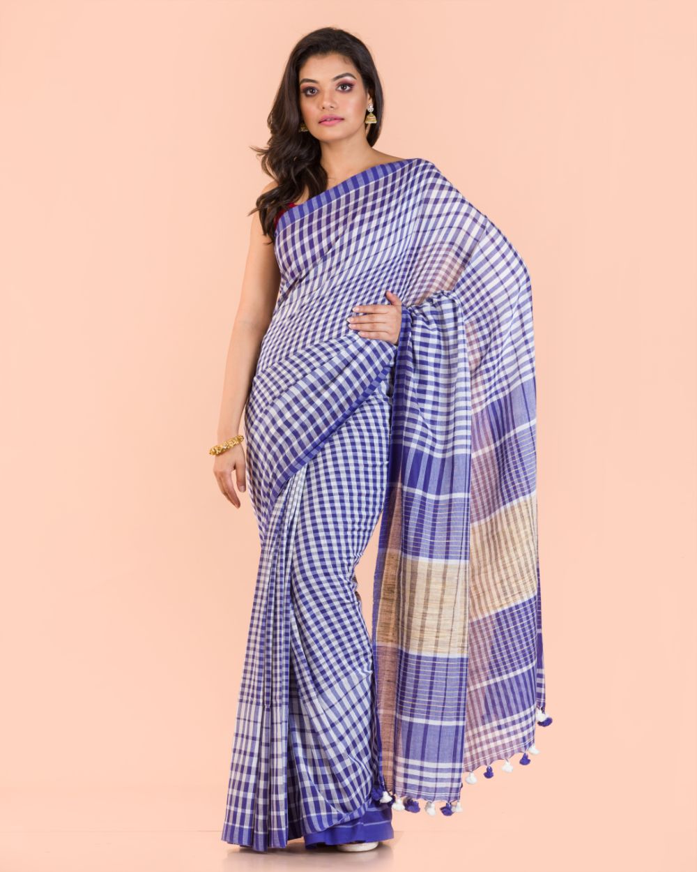 Women's Blue Handloom Cotton Gamchha Saree