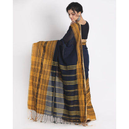 Women's Handspun Cotton Navy Blue Handloom Begampuri Saree