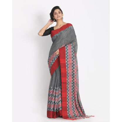 Women's Handspun Cotton Grey Handloom Begampuri Saree