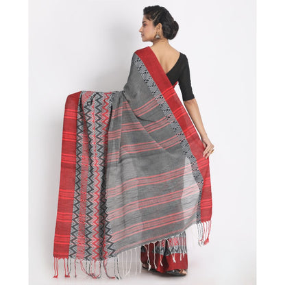 Women's Handspun Cotton Grey Handloom Begampuri Saree