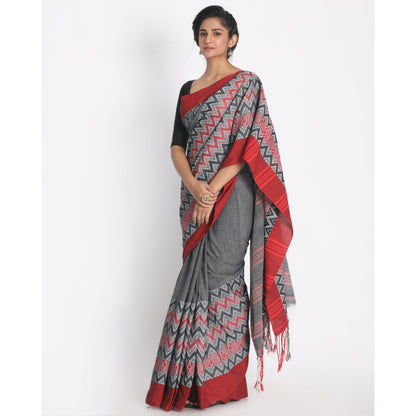 Women's Handspun Cotton Grey Handloom Begampuri Saree