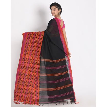 Women's Handspun Cotton Black Handloom Begampuri Saree