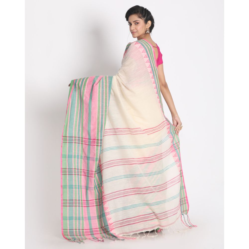Women's Handspun Cotton White Handloom Begampuri Saree