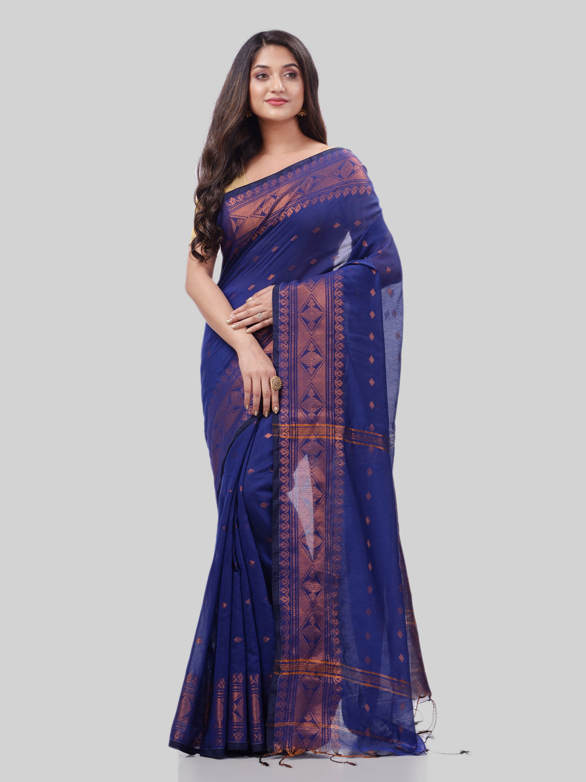 Women's Bengal Cotton Silk Handloom Saree Kohinoor Work With Blouse Piece