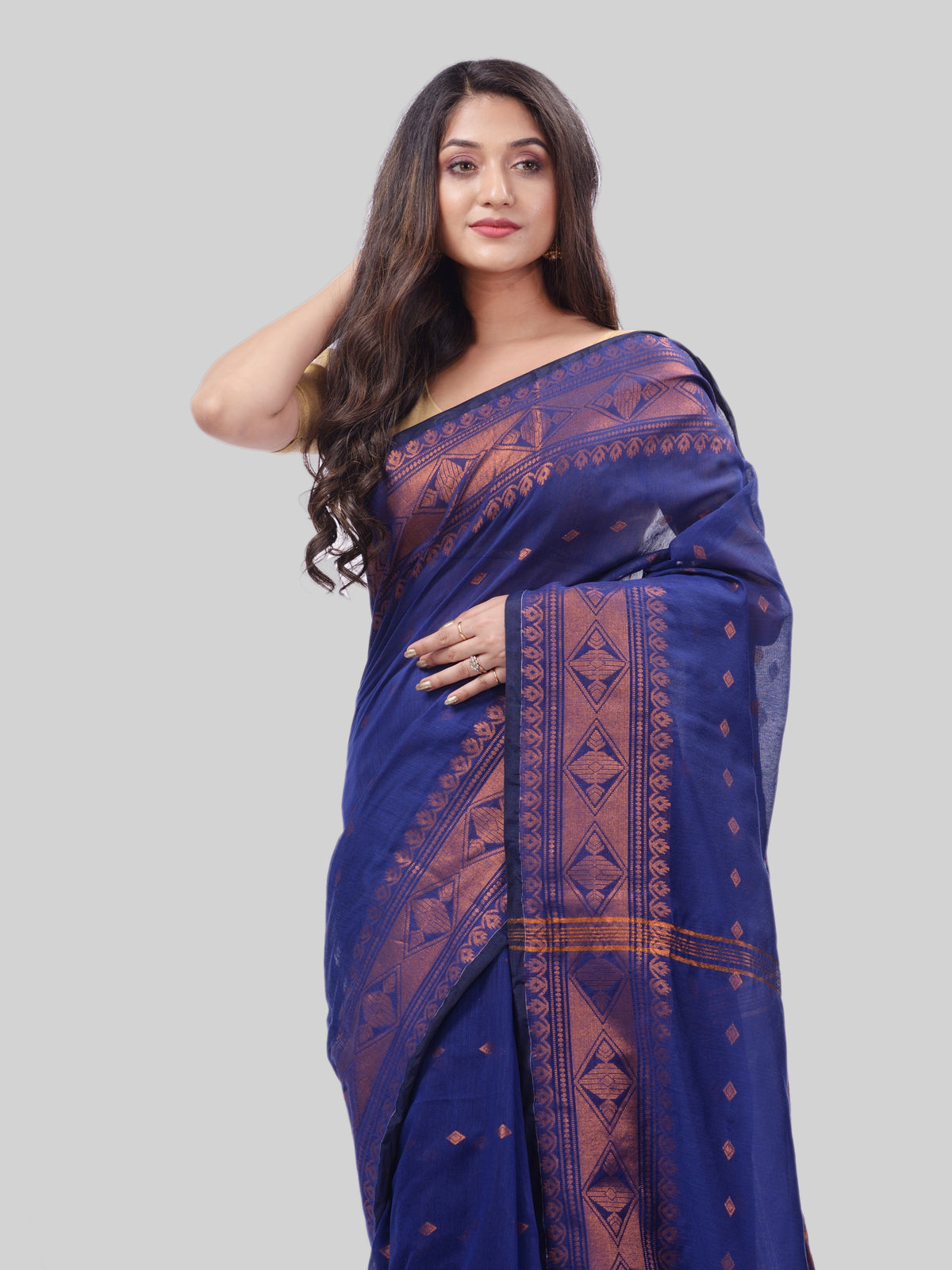 Women's Bengal Cotton Silk Handloom Saree Kohinoor Work With Blouse Piece
