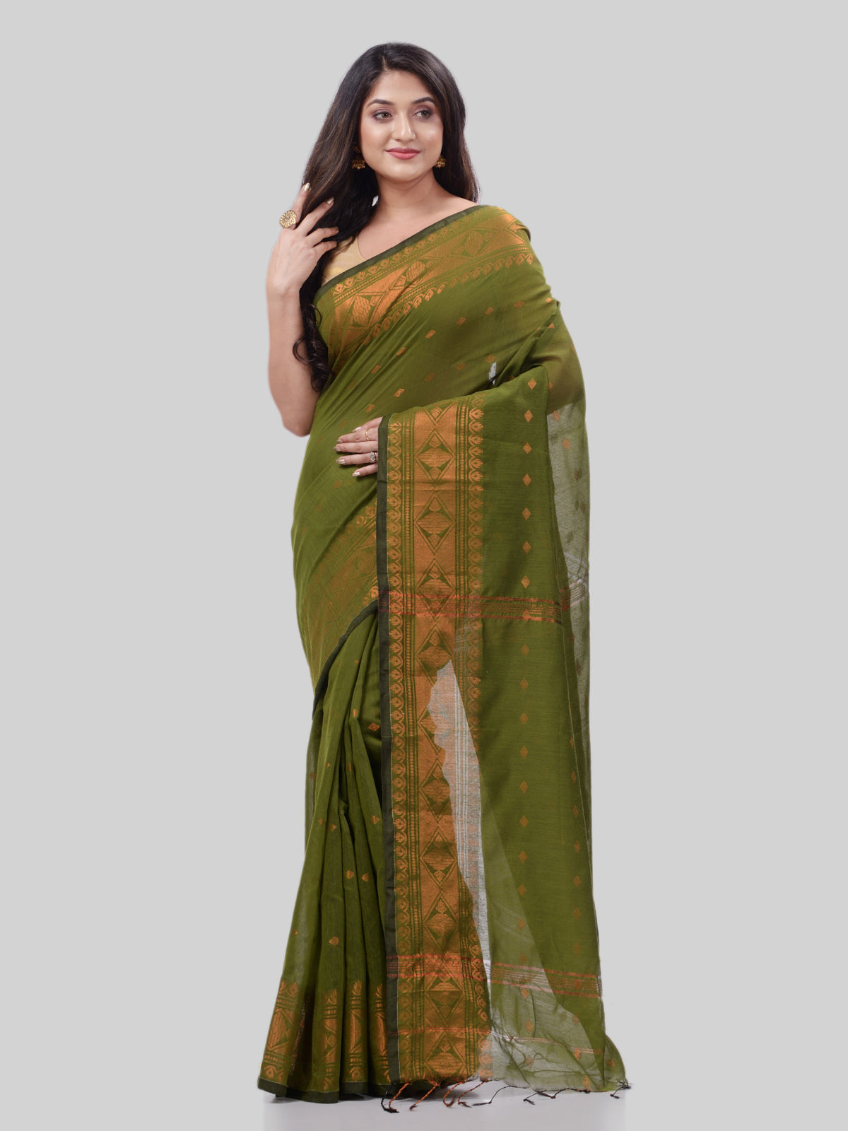 Women's Bengal Cotton Silk Handloom Saree Kohinoor Work With Blouse Piece