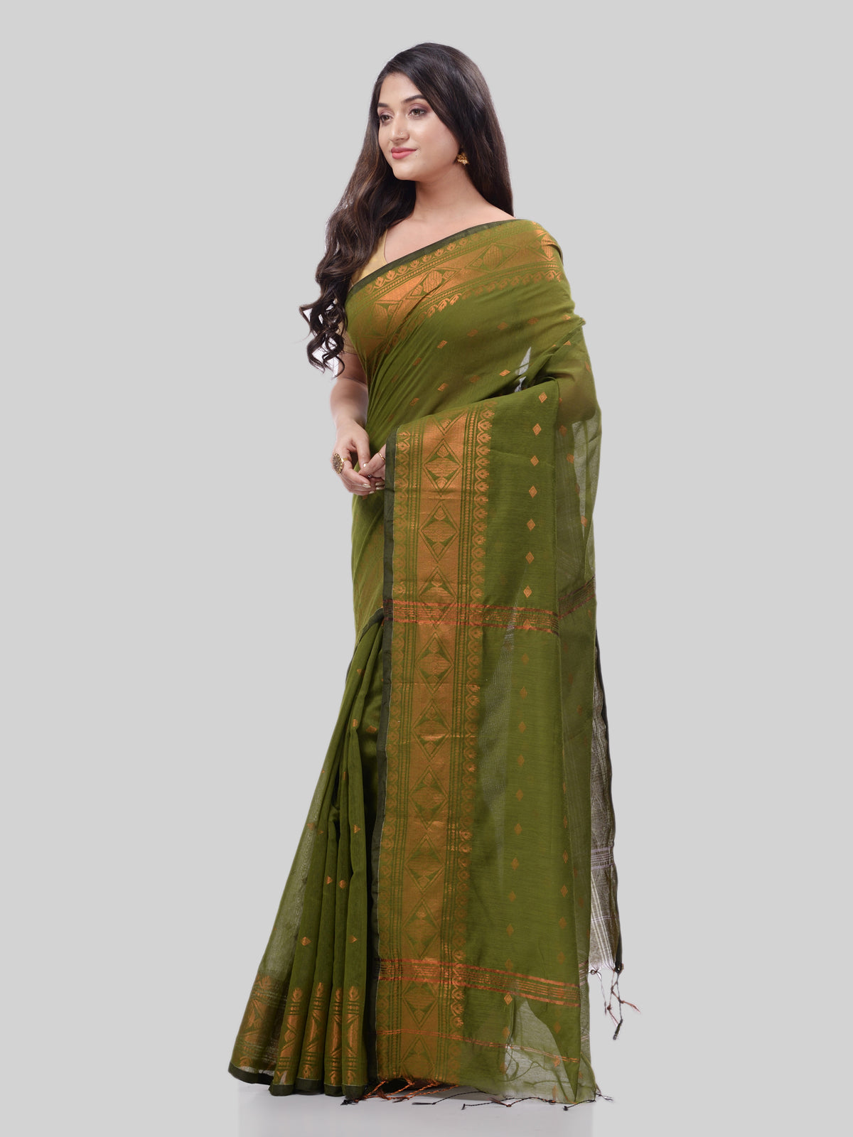 Women's Bengal Cotton Silk Handloom Saree Kohinoor Work With Blouse Piece