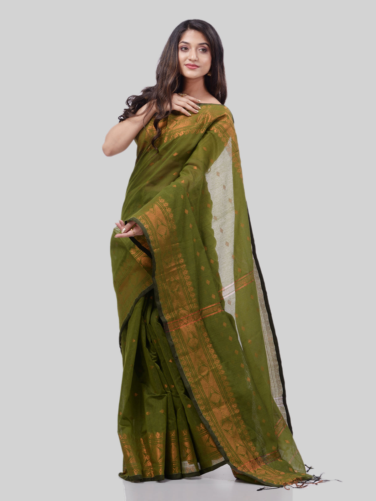 Women's Bengal Cotton Silk Handloom Saree Kohinoor Work With Blouse Piece