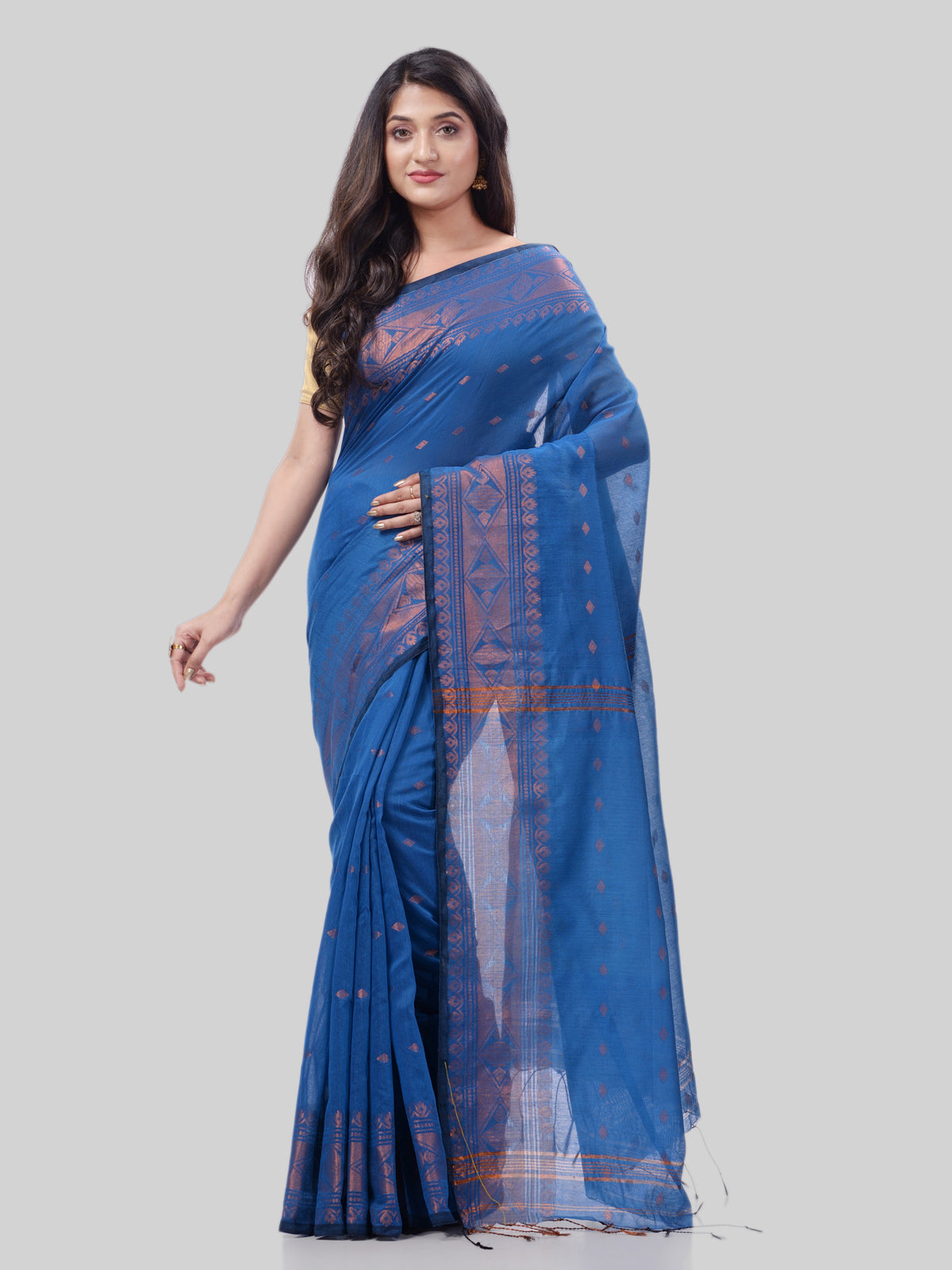 Women's Bengal Cotton Silk Handloom Saree Kohinoor Work With Blouse Piece