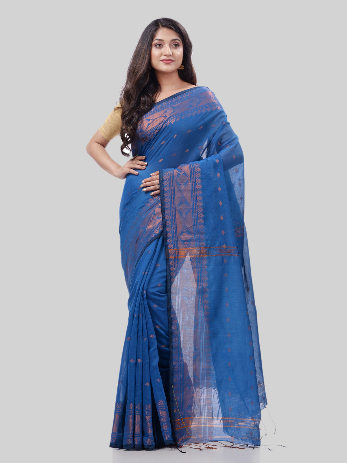 Women's Bengal Cotton Silk Handloom Saree Kohinoor Work With Blouse Piece