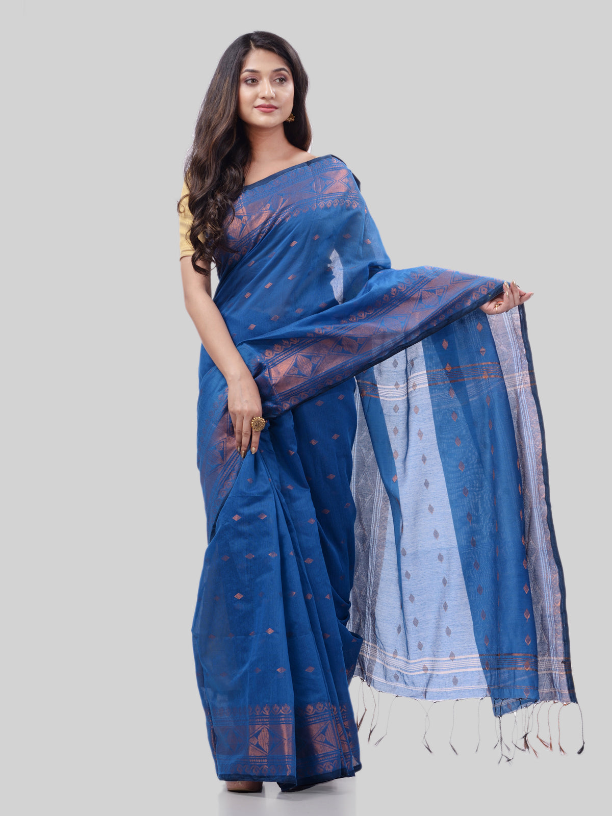 Women's Bengal Cotton Silk Handloom Saree Kohinoor Work With Blouse Piece