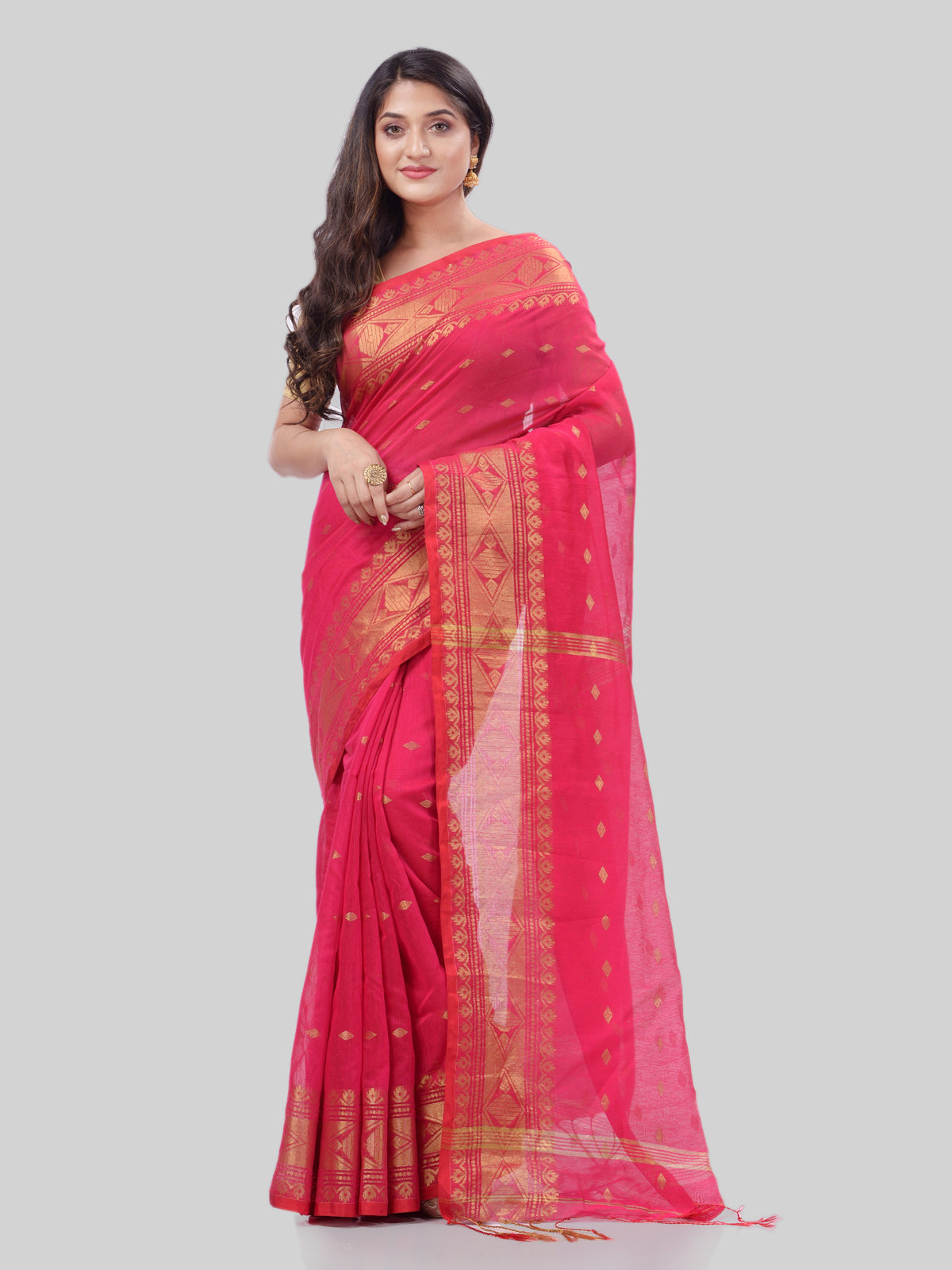 Women's Bengal Cotton Silk Handloom Saree Kohinoor Work With Blouse Piece