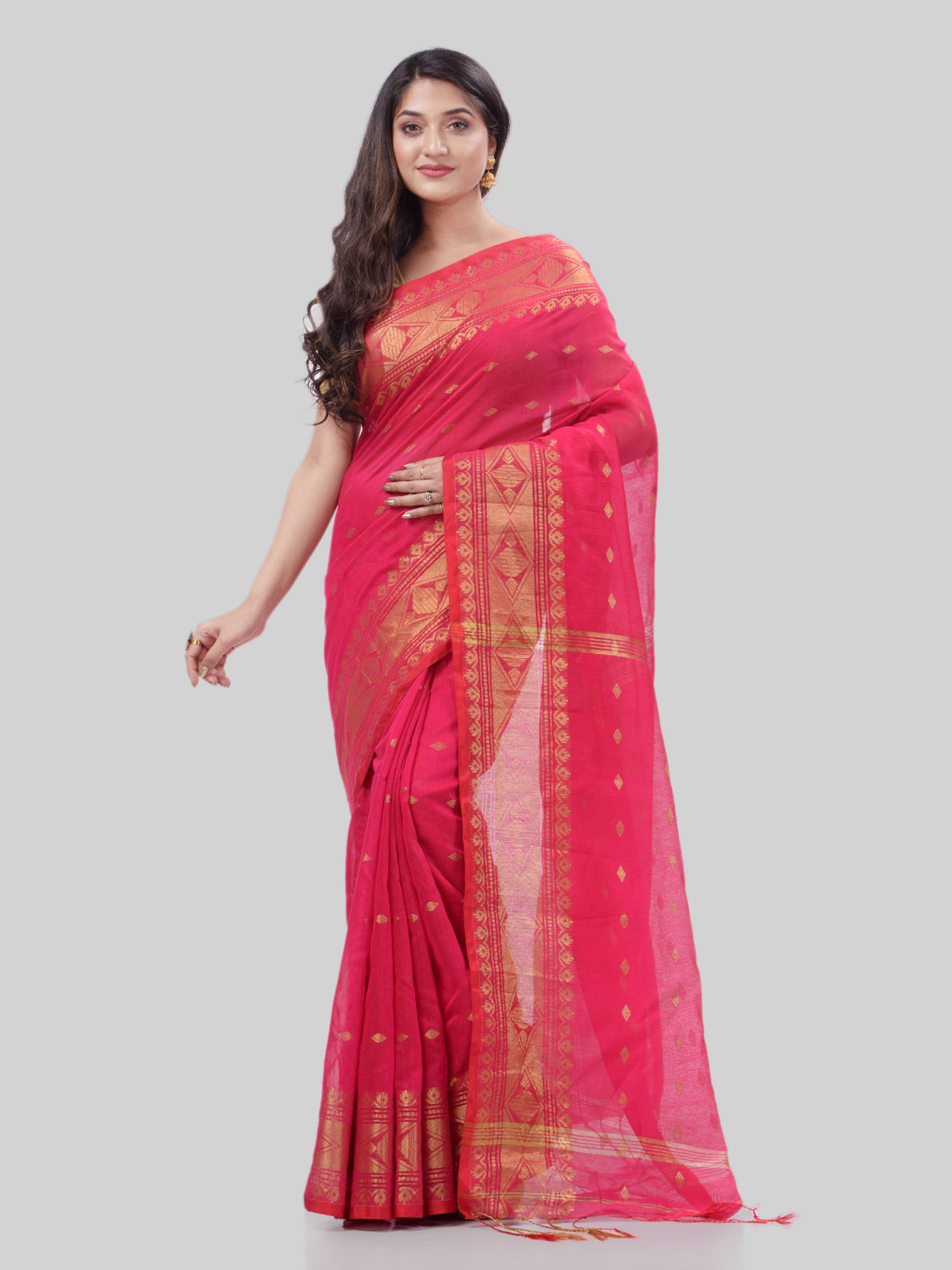 Women's Bengal Cotton Silk Handloom Saree Kohinoor Work With Blouse Piece