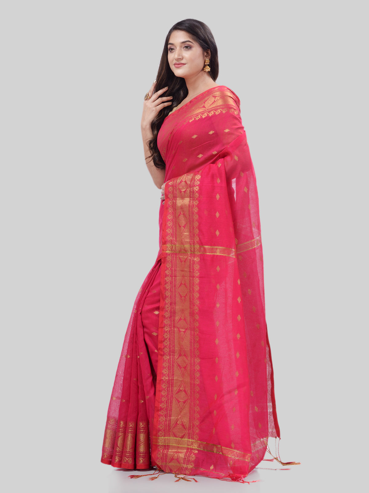 Women's Bengal Cotton Silk Handloom Saree Kohinoor Work With Blouse Piece