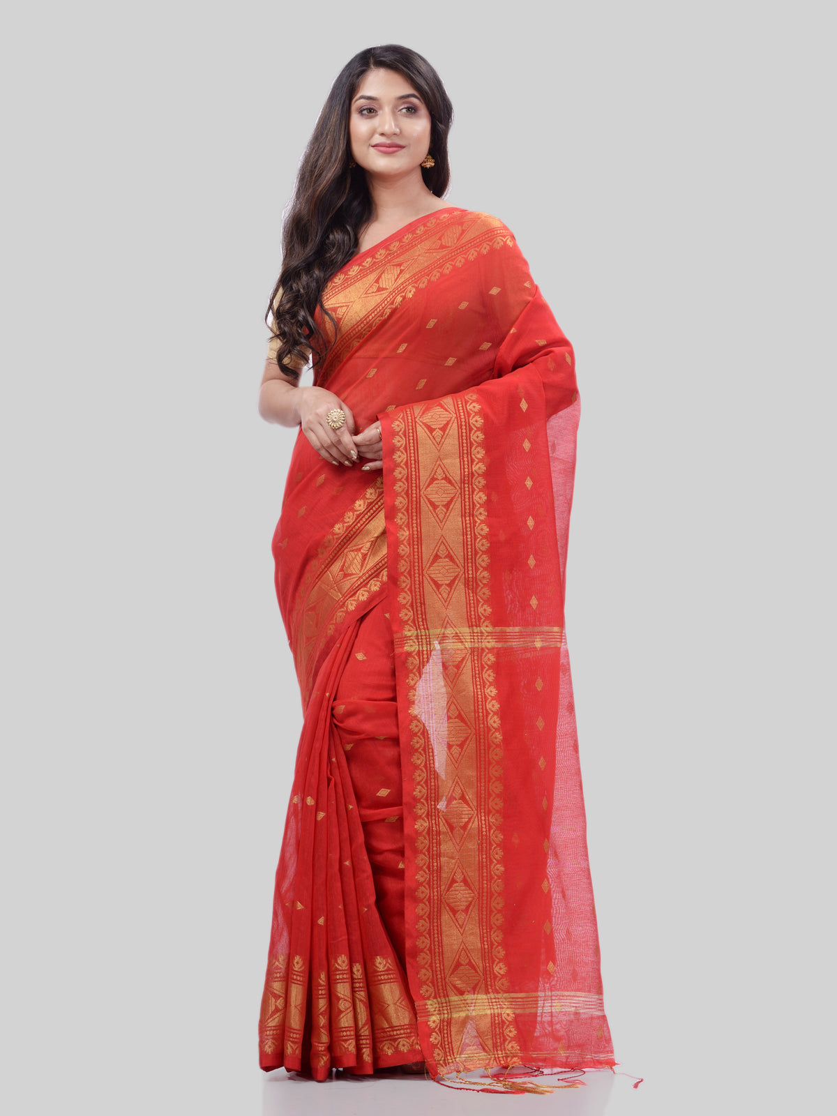 Women's Bengal Cotton Silk Handloom Saree Kohinoor Work With Blouse Piece