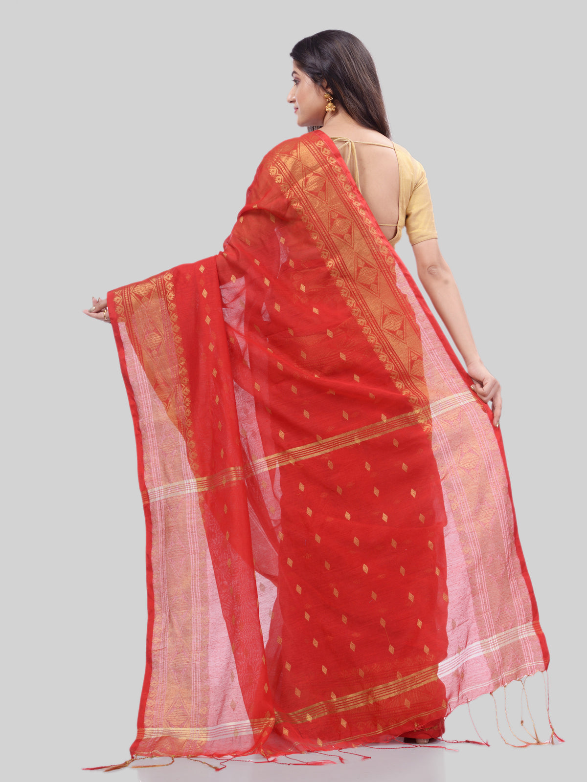 Women's Bengal Cotton Silk Handloom Saree Kohinoor Work With Blouse Piece