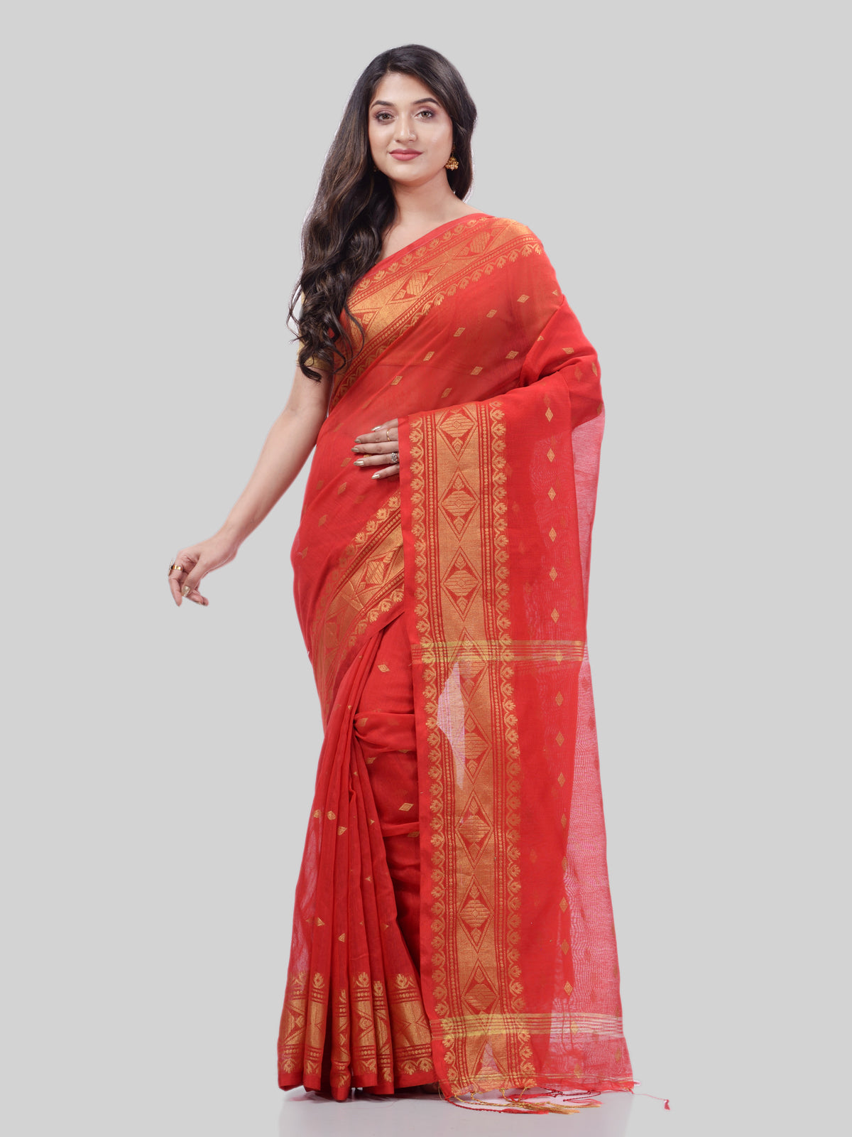 Women's Bengal Cotton Silk Handloom Saree Kohinoor Work With Blouse Piece