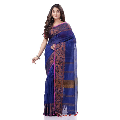 Women's Cotton Handloom Cotton Silk Saree Gulab Work With Blouse Piece