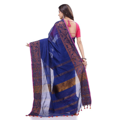 Women's Cotton Handloom Cotton Silk Saree Gulab Work With Blouse Piece