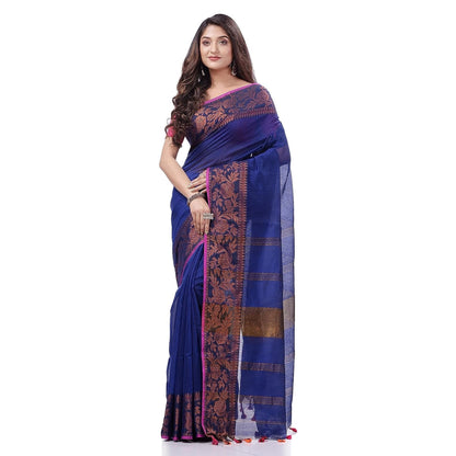 Women's Cotton Handloom Cotton Silk Saree Gulab Work With Blouse Piece