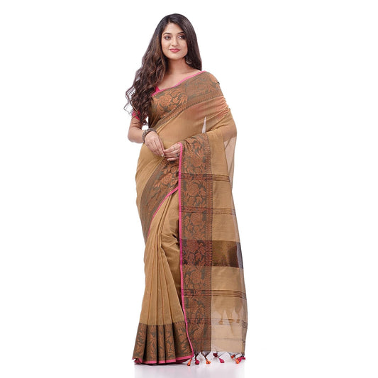 Women's Cotton Handloom Cotton Silk Saree Gulab Work With Blouse Piece
