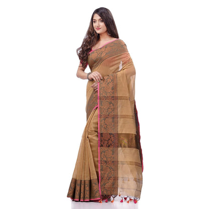 Women's Cotton Handloom Cotton Silk Saree Gulab Work With Blouse Piece