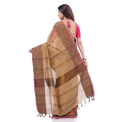 Women's Cotton Handloom Cotton Silk Saree Gulab Work With Blouse Piece