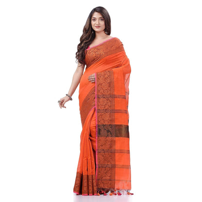 Women's Cotton Handloom Cotton Silk Saree Gulab Work With Blouse Piece