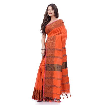 Women's Cotton Handloom Cotton Silk Saree Gulab Work With Blouse Piece