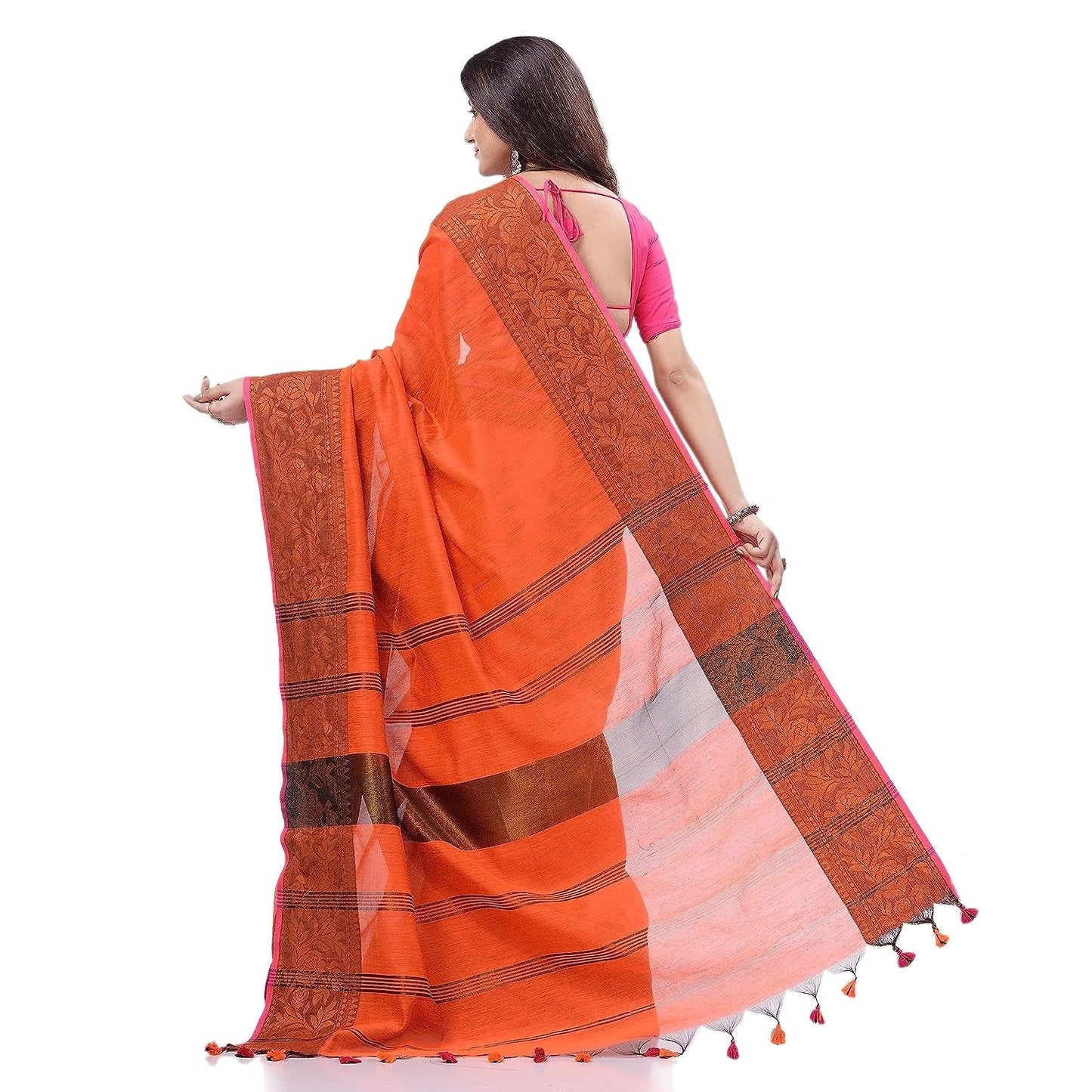 Women's Cotton Handloom Cotton Silk Saree Gulab Work With Blouse Piece