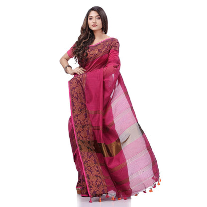 Women's Cotton Handloom Cotton Silk Saree Gulab Work With Blouse Piece