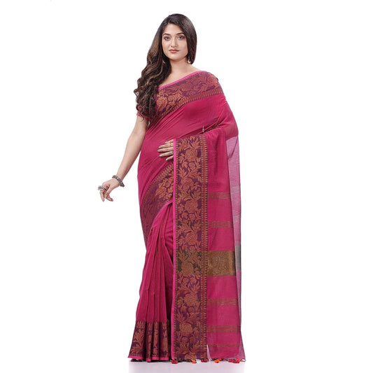 Women's Cotton Handloom Cotton Silk Saree Gulab Work With Blouse Piece