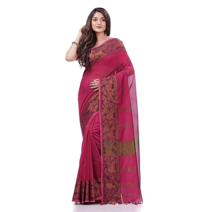 Women's Cotton Handloom Cotton Silk Saree Gulab Work With Blouse Piece